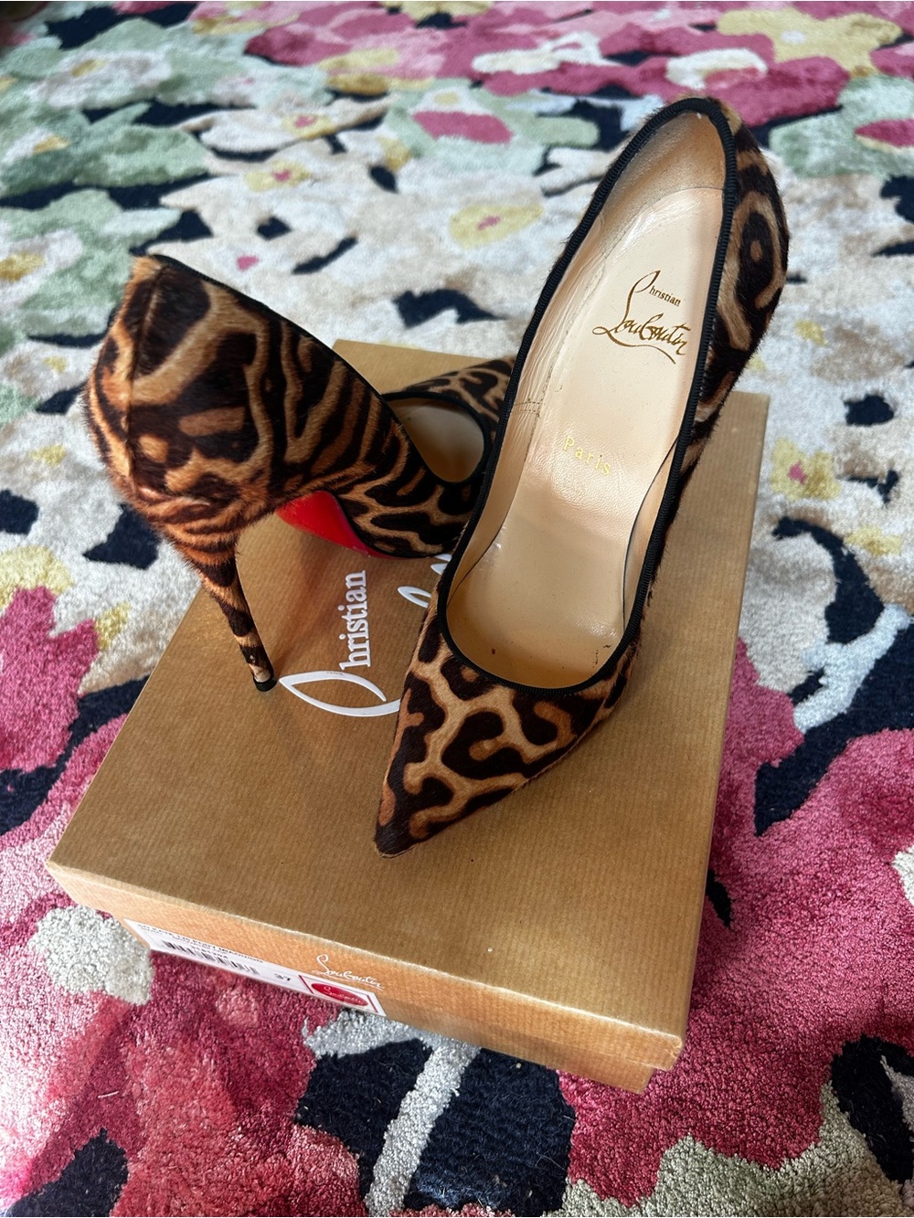 Christian Louboutin Brown and Black Leopard-Print Pony Hair Pumps